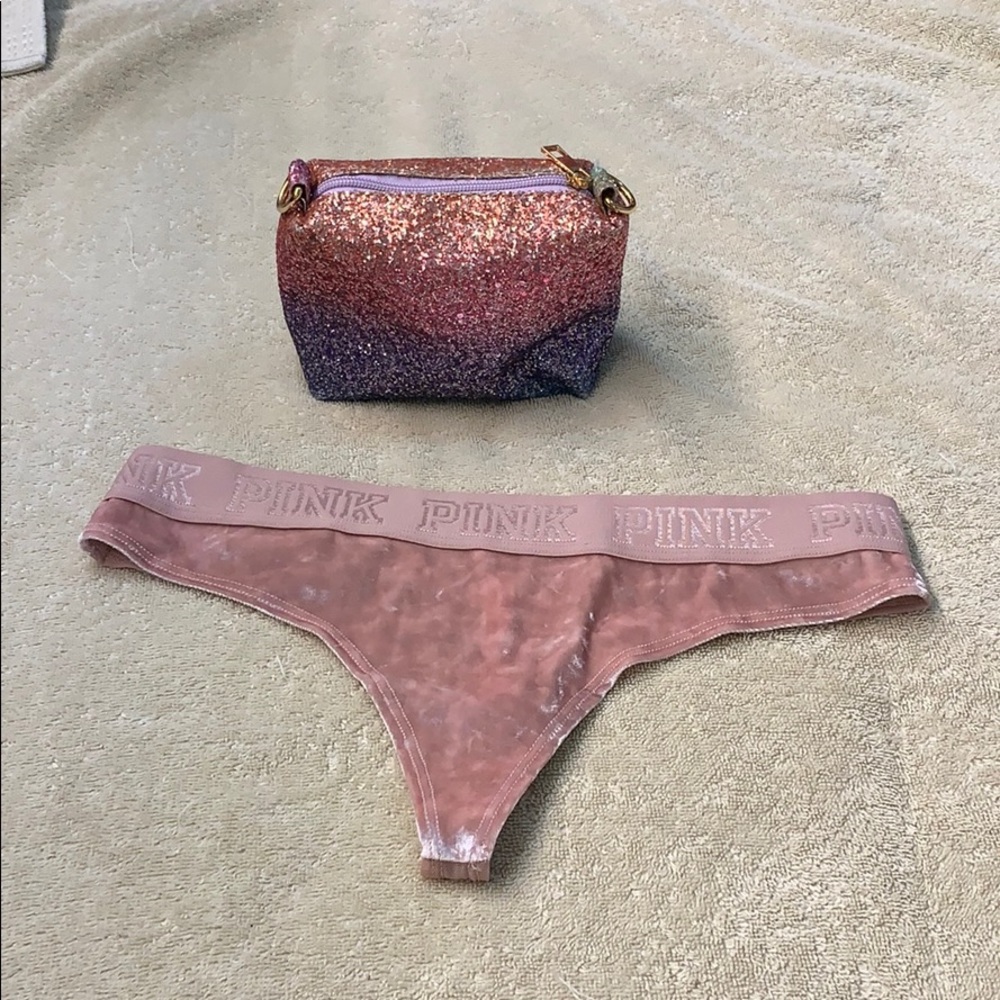 Pink underwear with makeup bag very shining